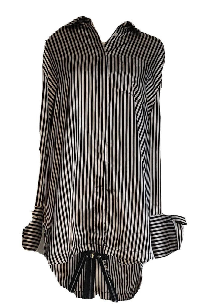 Banana Republic Striped Satin Feel Women's Shirt w/Tie Accent on Sleeve Size XL